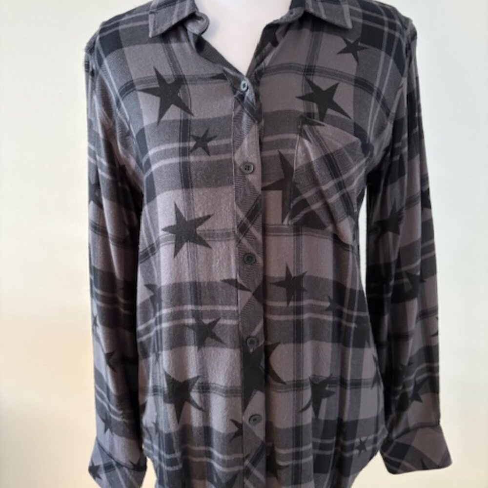 Rails Black And Gray Stars Plaid Button Down Shirt Size XS